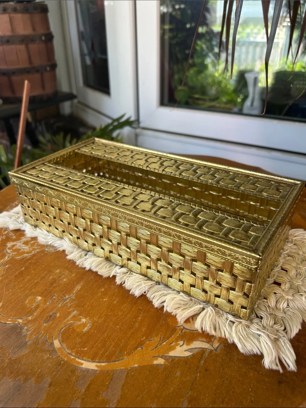 Hollywood Regency Gold Woven Tissue Box Cover
